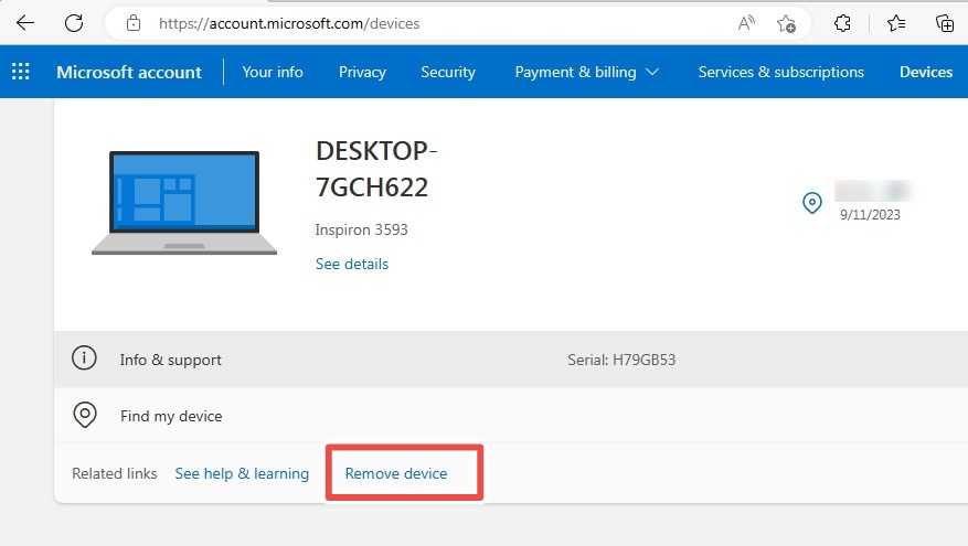 Remove device in Find My Device using Microsoft's online account.