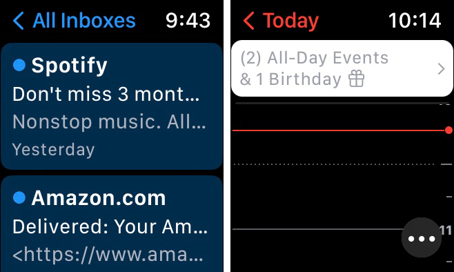 Mail and Calendar apps on Apple Watch