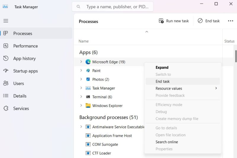 Click "End Task" to finish pending tasks in Task Manager.