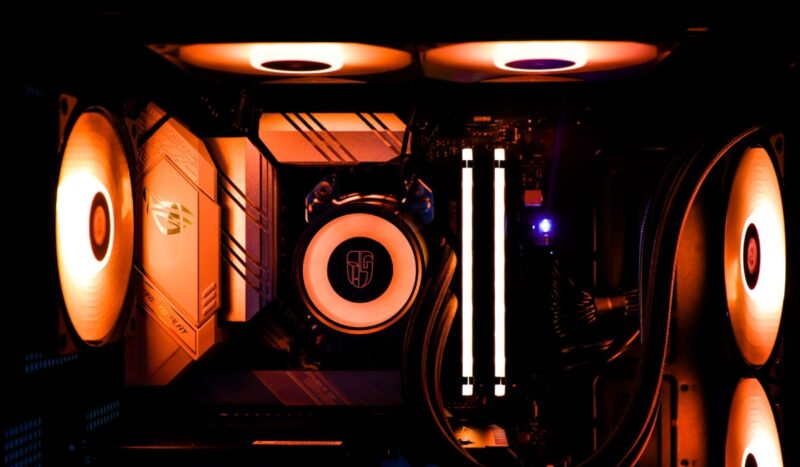 Pc Cpu Cooler Aio in orange lighting