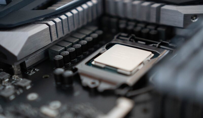 Close-up of a PC processor on a motherboard