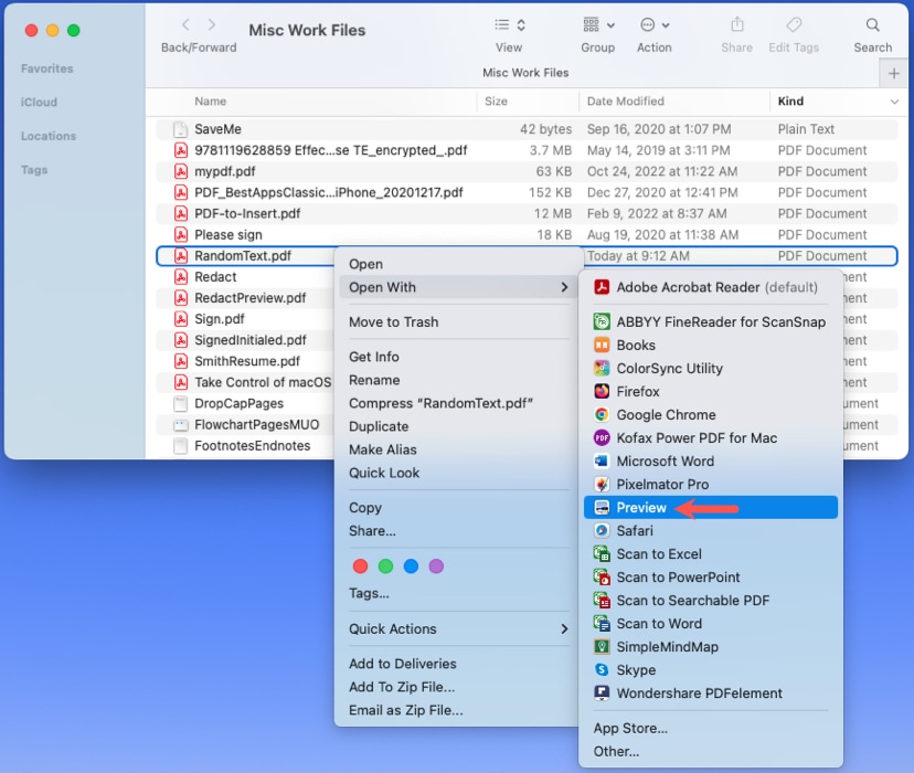 Open With in Preview on Mac