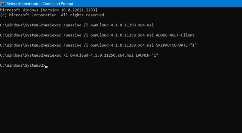 OwnCloud installing via Command Prompt.