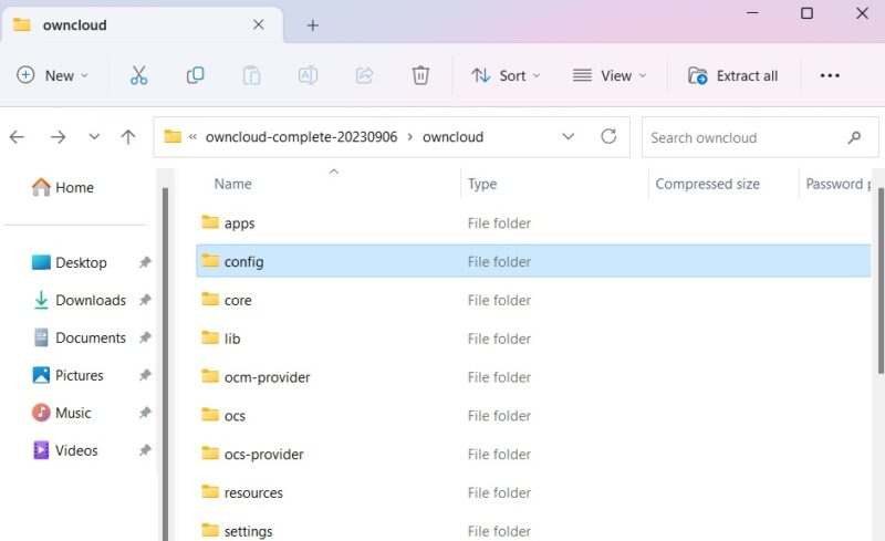View of config folder in File Explorer.