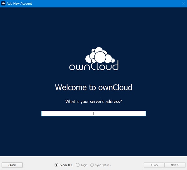 The welcome screen of OwnCloud on Windows after visiting for the first time after installation.