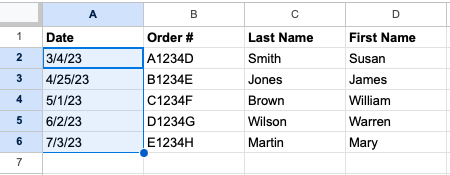 Date range sorted in Google Sheets