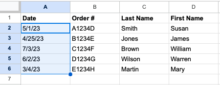 Date range to sort in Google Sheets