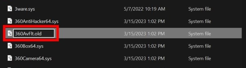 Replacing extension for driver file in File Explorer. 
