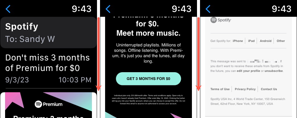 Scroll an email on Apple Watch