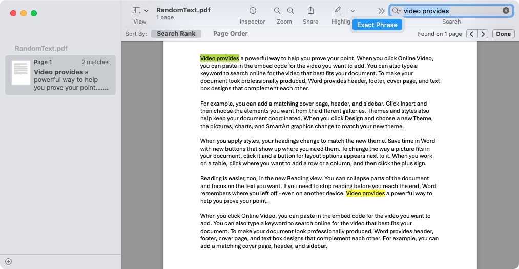 Search with an Exact Phrase in Preview on Mac