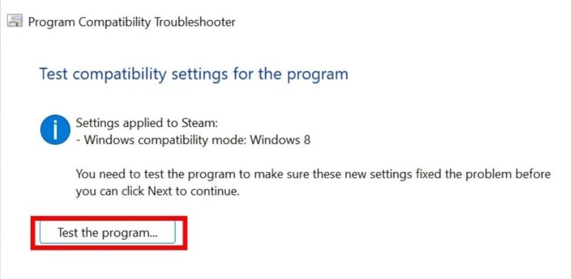 Test compatibility settings view for program.