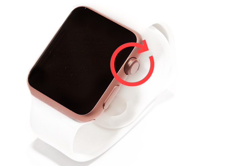Arrow showing how to turn the Digital Crown on Apple Watch