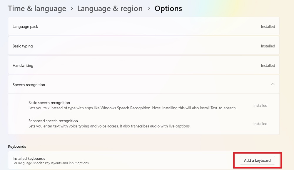 Add a keyboard in Language and region options.