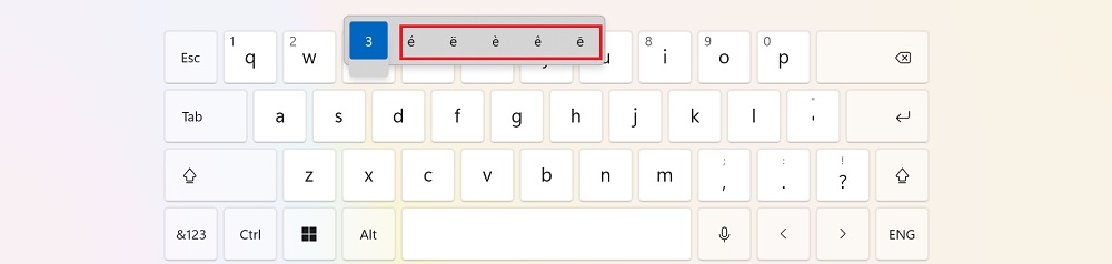 Choosing multiple accents by long-pressing an alphabet on the Touch keyboard in Windows.