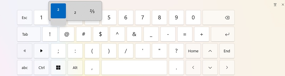 Various numerical symbols on the Touch Keyboard.
