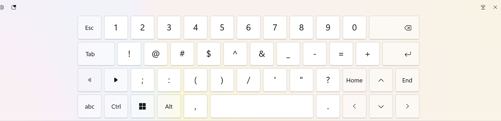 Touch keyboard view in default layout on a Windows screen.