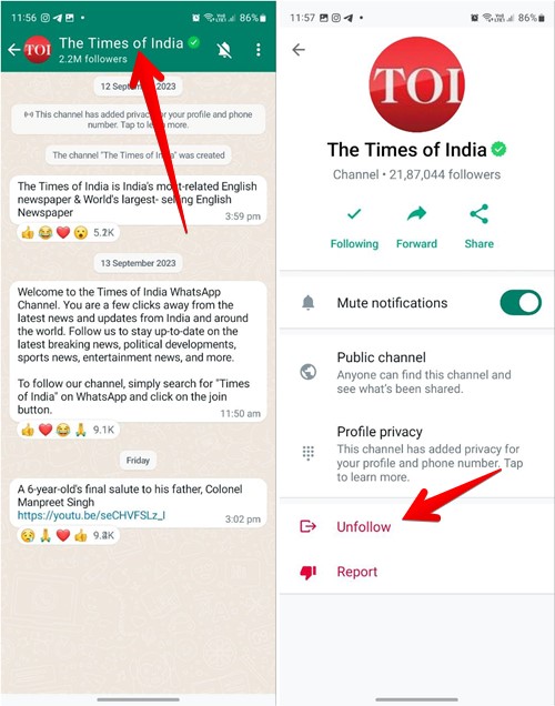 Unfollow Whatsapp Channel