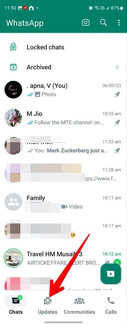 Whatsapp Updates Tab