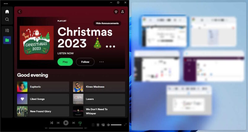 A Window snapped to the left of the display.