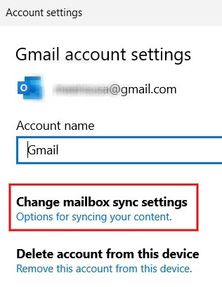 Click on "Change mailbox sync settings" option in Account Settings window.