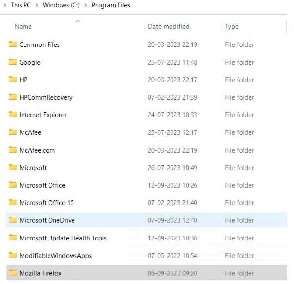 Navigating to app in Program Files folder in "C:\" drive.
