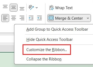 Click Customize the Ribbon