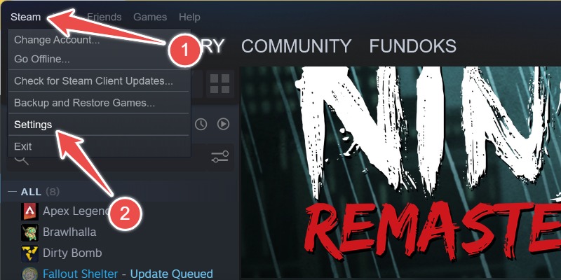 Accessing Steam Settings. 