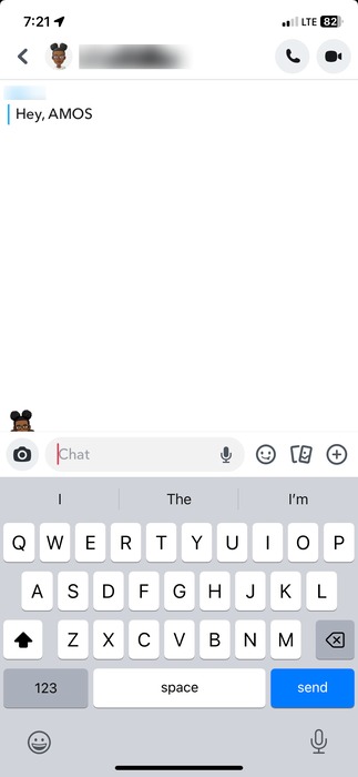 Getting an AMOS message on Snapchat.