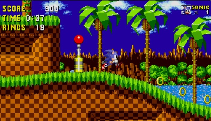 Collecting rings on Sonic.