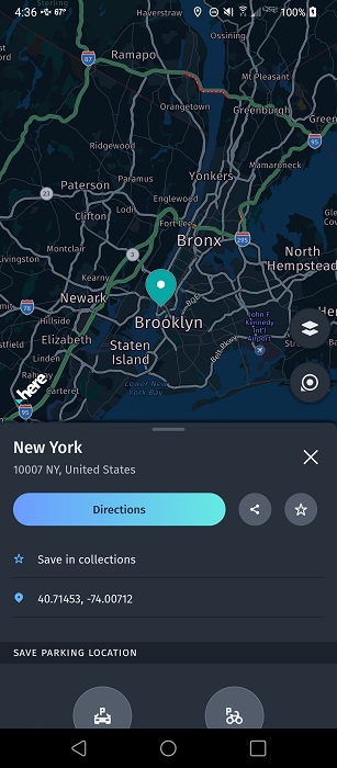 Map view in HERE WeGo app.