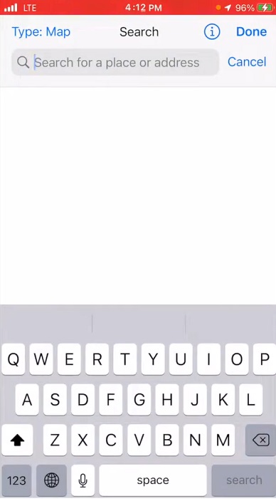 Searching for destination in InRoute app. 