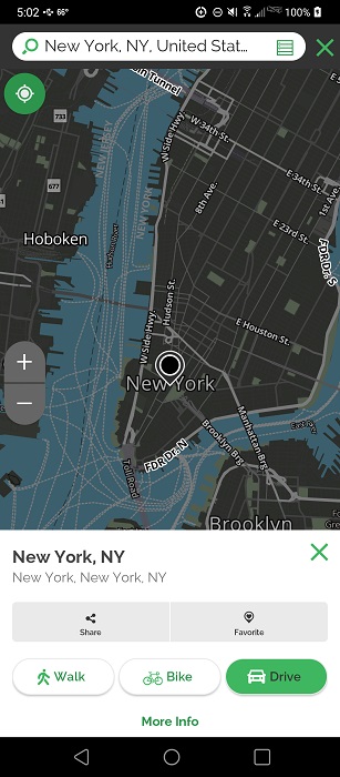 Map view in MapQuest app.