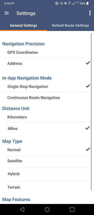General settings view in Route4Me Route Planner.