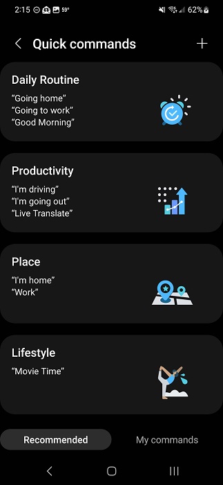Bixby Routines set up screen in Bixby app.