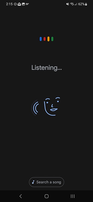 Google Assistant in listening mode on Android phone.