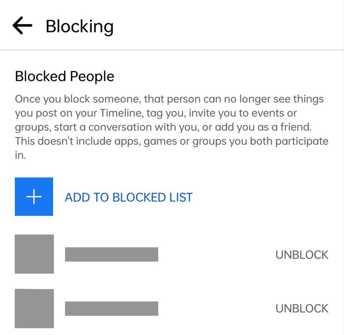 Viewing your blocked list in the Facebook mobile app