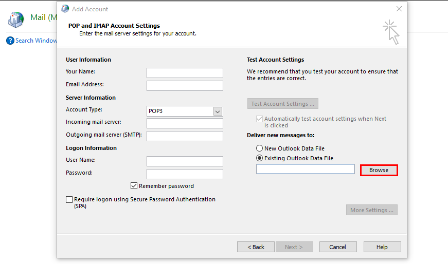 Browsing For Existing Data File