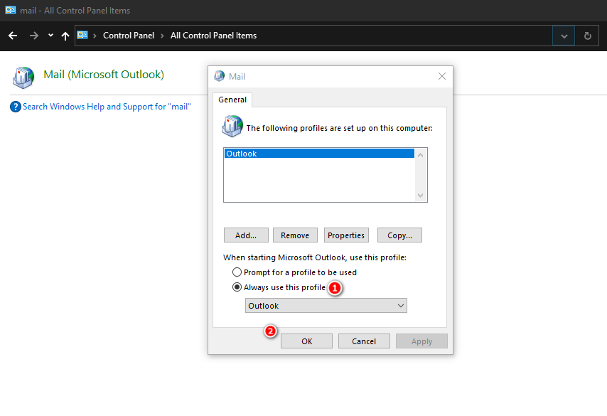 Changing Default Settings Of Outlook Profile