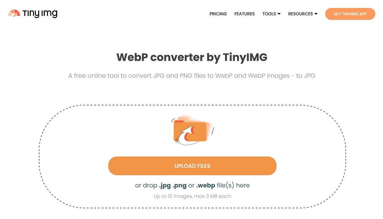 Tinyimg convertor page overview.