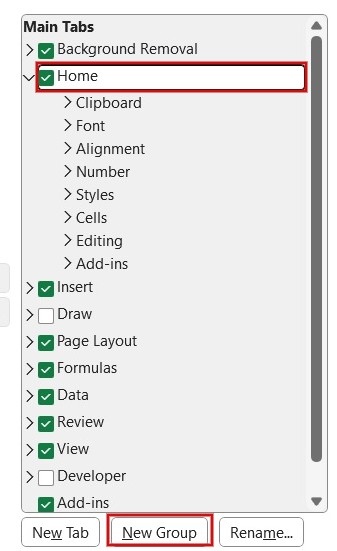 Click Home tab and click New Group