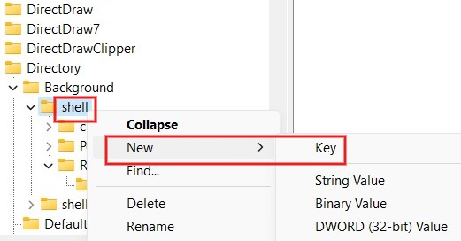 Creating a new key in Registry Editor. 