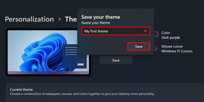 Naming a custom theme on Windows.