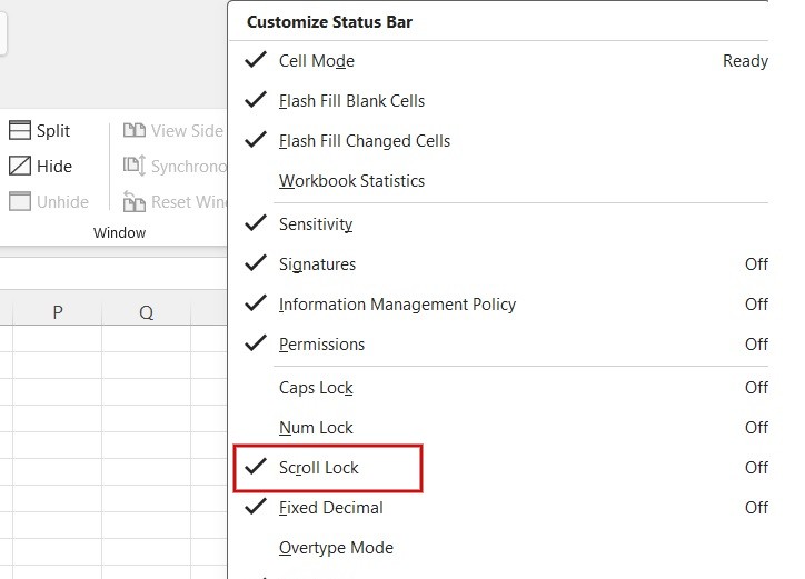 Enabling "Scroll Lock" option from Excel taskbar.