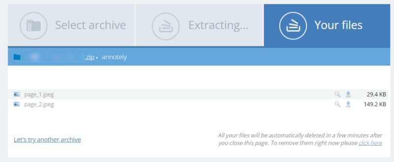 Extracted files using B1 Online Archiver tool. 
