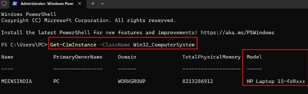 Typing command in PowerShell.
