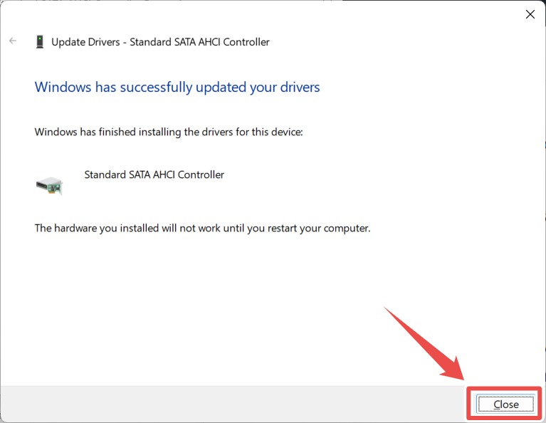 Finished installing SATA driver on Windows.
