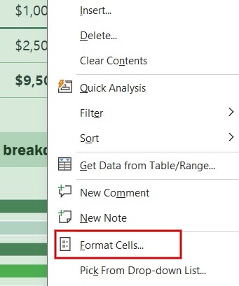 Right click and click Format Cells