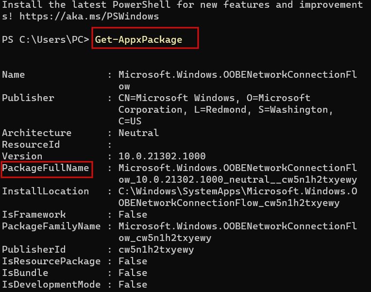 Viewing PackageFullName information in PowerShell. 