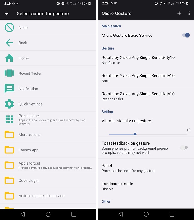 App interface overview for Micro Gesture app.  