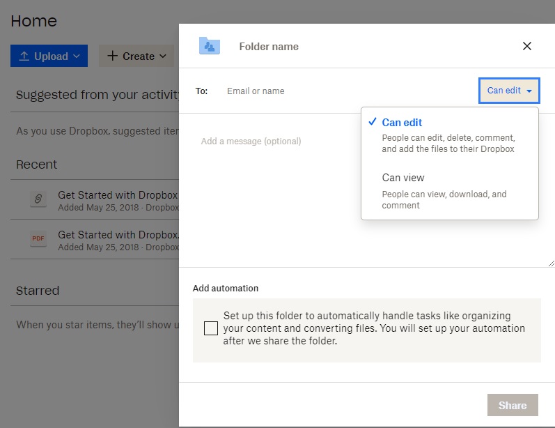 Add who can edit shared files in Dropbox.